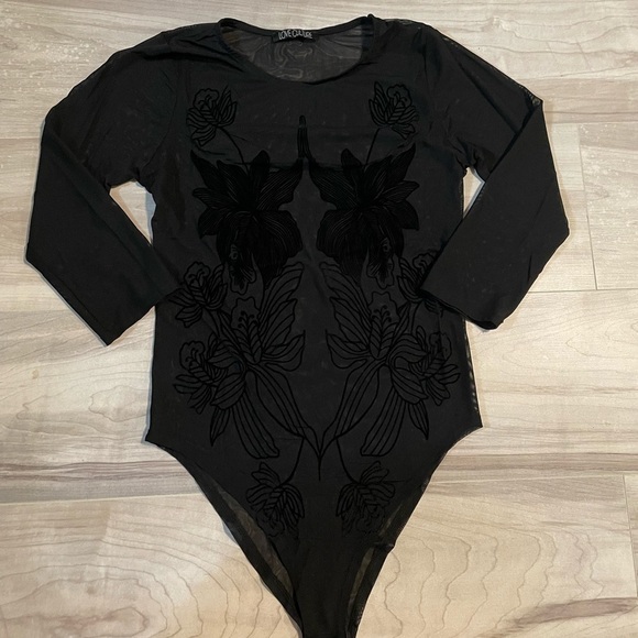 Love Culture Tops - LOVE CULTURE Sheer Black Floral Long Sleeve Onesie -See Measurements